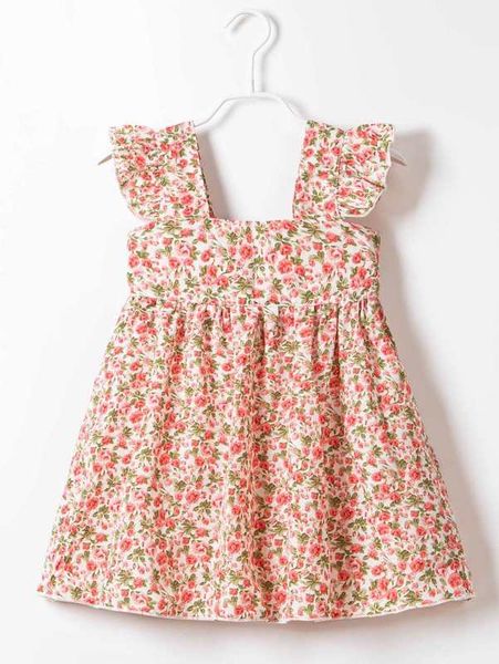 

toddler girls ditsy floral ruffle trim tie back dress she, Red;yellow