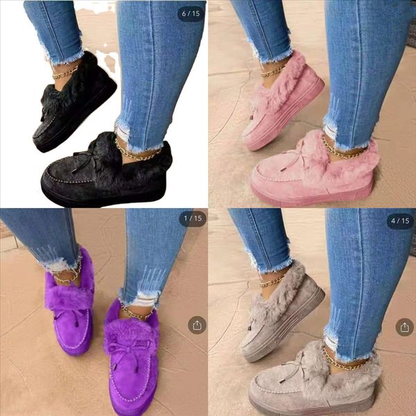 

n46t0 stone slippers autumn cotton yarn mop and snow boots winter new cartoon plus velvet cotton dog bow slippers home indoor couple -, Black