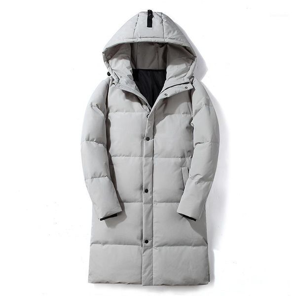 

2021 brand new men's winter jacket white duck down hood jacket long style thicken warm fashion zipper coat male down coat parka1, Black