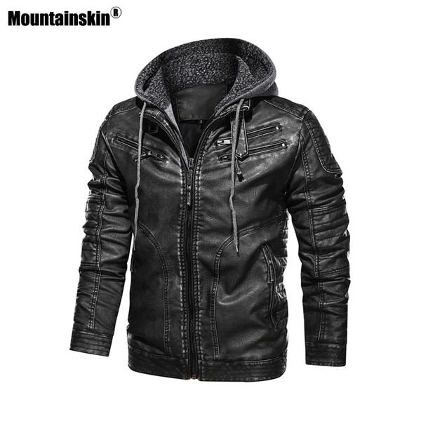 

mountainskin men's winter thick new men hooded windproof pu coat motorcycle leather jacket eu size sa970