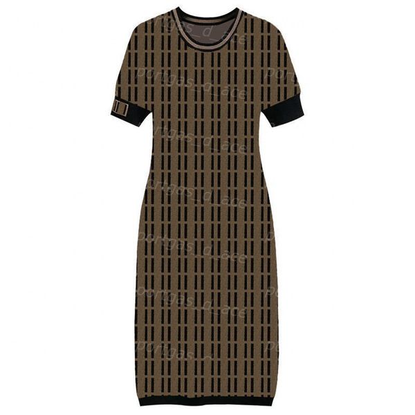 Buchstaben-Strickkleid, Sommer-Kurzarm-Hüftbedeckungskleid für Damen, Street-Style-Feiertags-Strickkleider