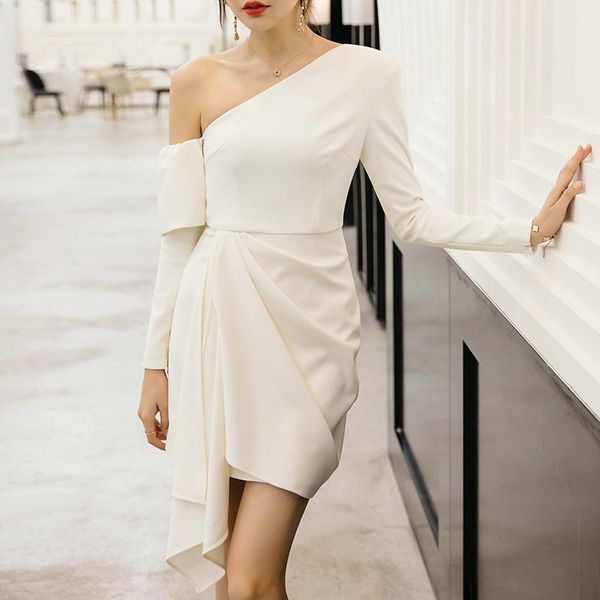 

yigelila 2020 new arrivals whit fashion dress sheath long sleeves solid dress above knee short for party 65311, Black;gray