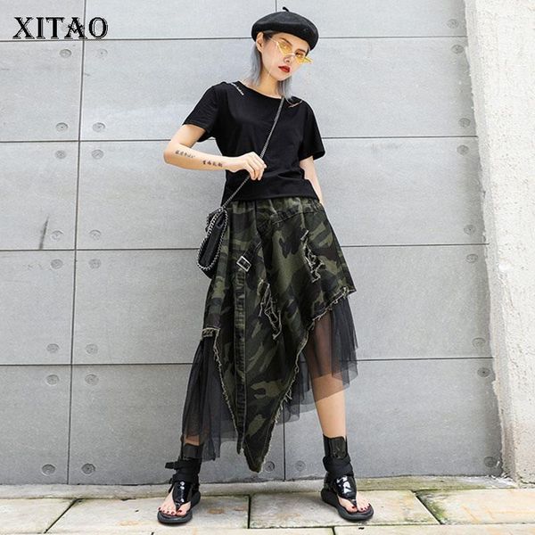 

xitao pleated leopard lace midi skirt women irregular print 2019 pole wild joker summer punk style korea fashion new xj16891, Black