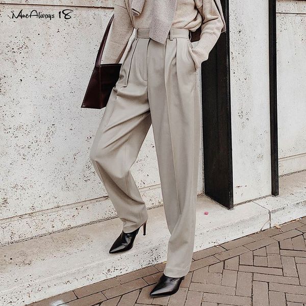 

mnealways18 straight vintage pleated office pants women high waist long trousers elegant summer pants ankle-length trousers 201228, Black;white