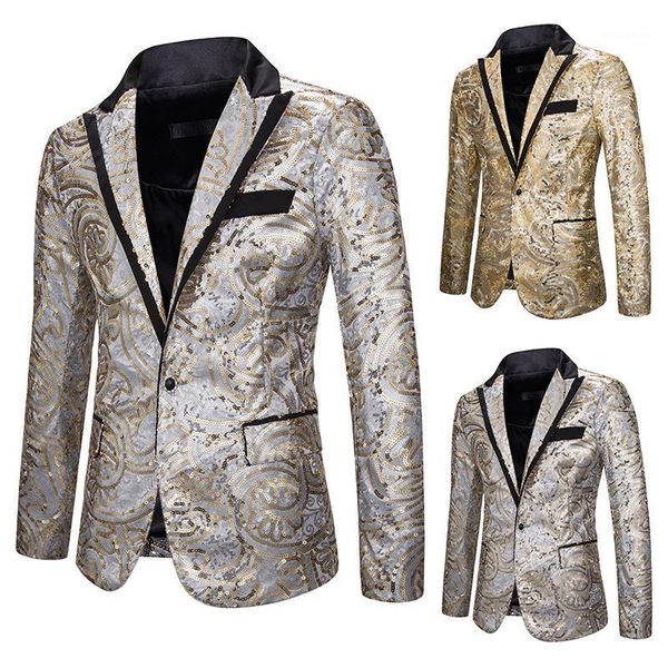 

2020 new shiny gold sequin men blazer jackets lapel floral glitter blazers men luxury wedding mens dress jacket party club1, White;black