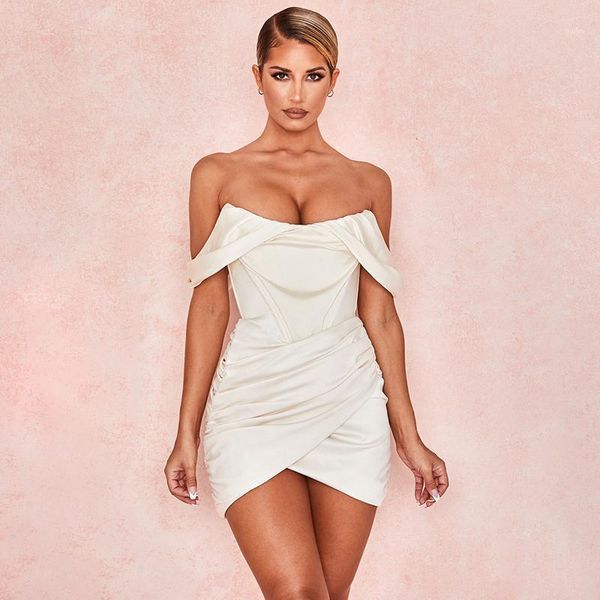 

ivory satin corset dress women mini off shoulder party club dress bodycon draped lady summer 82421, White;black