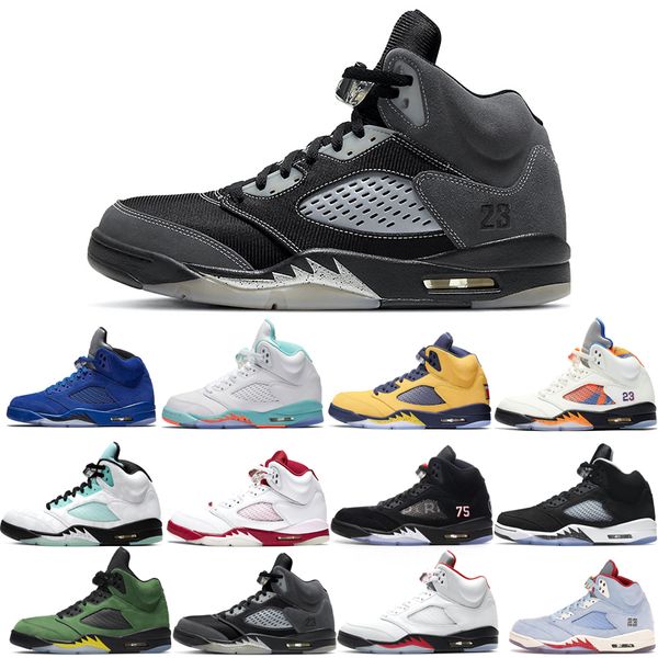 

basketball shoes 5s for men 3 space jam oreo metallic silver laney royal international flight ice blue red wings what the white stealth 2022, White;red