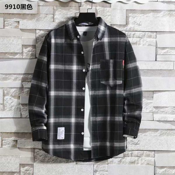 

2021 plaid shirt men's long-sleeved korean version of the loose trend handsome large size student coat spring/summer new men's s1, White;black