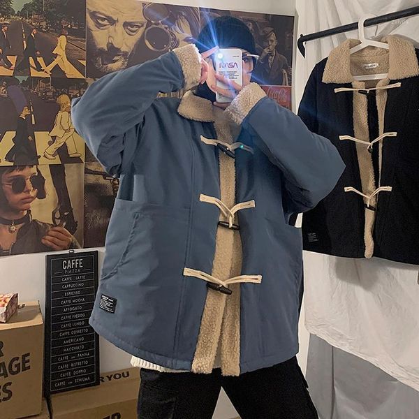 

winter thickening lamb hair jacket men's warm fashion parka men casual lapel coat man wild loose cotton jacket large size m-5xl1, Black