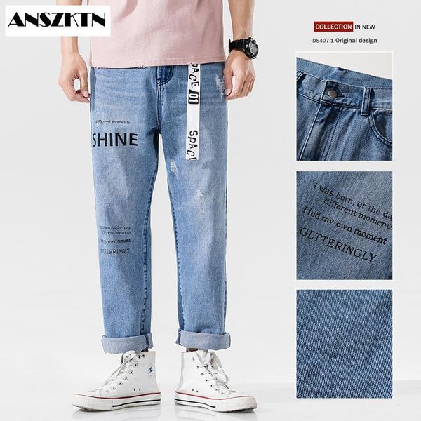 

new skinny jeans streetwear 2020 men's jeans casual classic style fashion denim pencil patchwork elasticated washed pants1, Blue