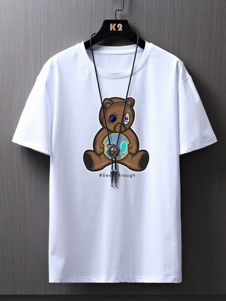 

men bear and letter graphic tee 17lg#, White;black