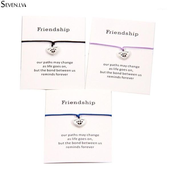 

charm bracelets dog's heart pendant friend bracelet friendship card jewelry gift adjustable woven rope for women and men1, Golden;silver