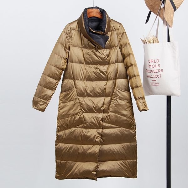

fitaylor white duck down ultra light jacket women winter double sided slim down coat single breasted parkas 201103, Black
