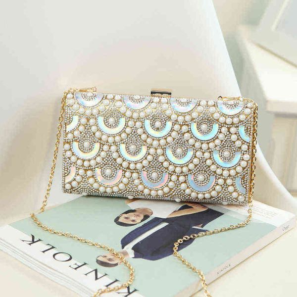 

evening bags sequined bling beaded women day clutch shoulder chain party handbags pearl evening bags flap design purse 220314