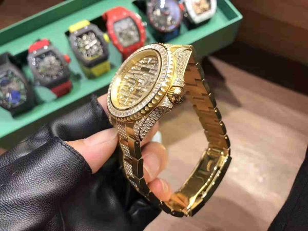 

high-end2020hot-продажа золотых и алмазных часов, автоматическая дата, часы из нержавеющей стали, 40 мм водонепроницаемые роскоши мужские ча, Slivery;brown