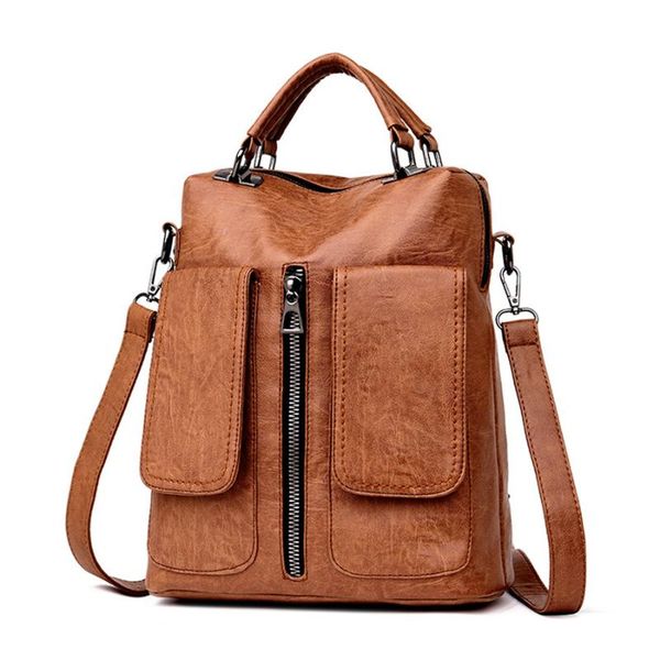 

outdoor bags 2021 soft women backpack women's pu leather backpacks female school shoulder bag for teenage girls travel back