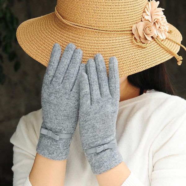 

five fingers gloves autumn/ winter wool cashmere wooden keep warm knitting elastic thin fashion woman with touch screen, Blue;gray