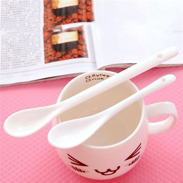 

spoons 1-5pcs long handled ceramic soup spoon rice cutlery dessert ladle scoop kitchen table tools 5pcs cubiertos1