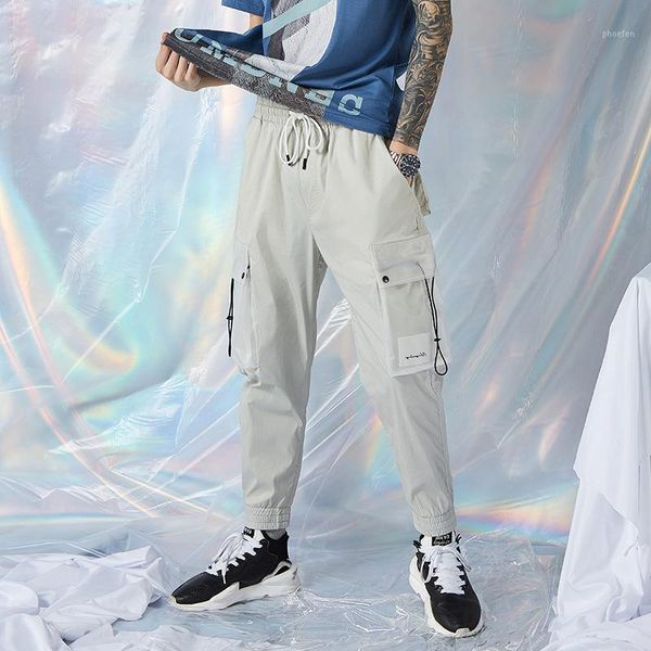 

men elastic waist ribbons design harem pant men streetwear big side pockets casual trousers joggers male dancing pant black gray1