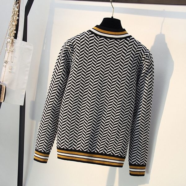

new striped autumn winter women sweater thick jacquard knitted pullover and sweater fashion casual femme jumper y200116, White;black