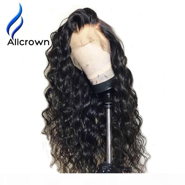 

alicrown short curly lace front human hair wigs for women brazilian remy 13*4 lace wigs with baby hair pre plucked side part, Black