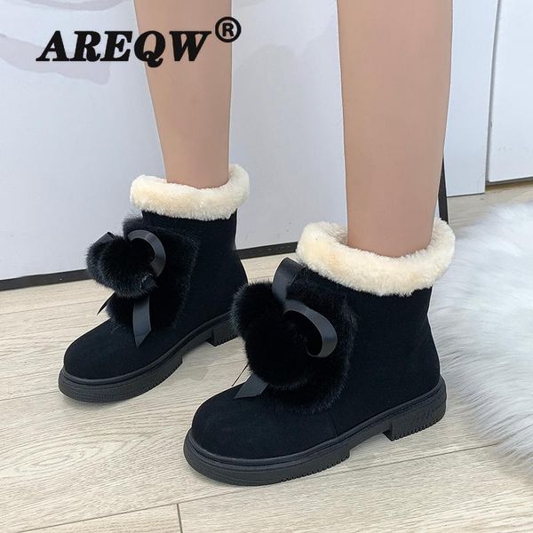 

boots areqw women 2021 winter snow female duantong warm flat with shoes tide, Black