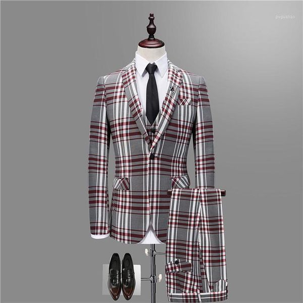 

2020 new men's striped suit 3 piece set, fashion business slim suit jacket, banquet wedding host dress1, White;black