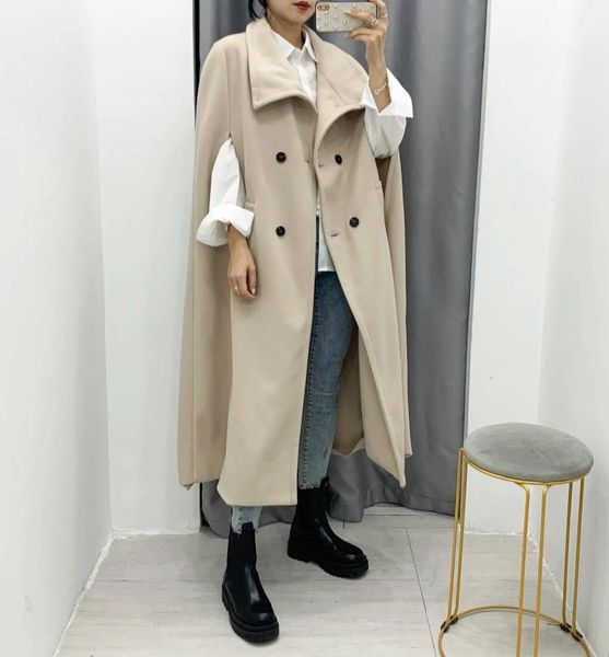 

superaen 2021 winter fashion solid loose stand double breasted medium and long coat women, Black;brown