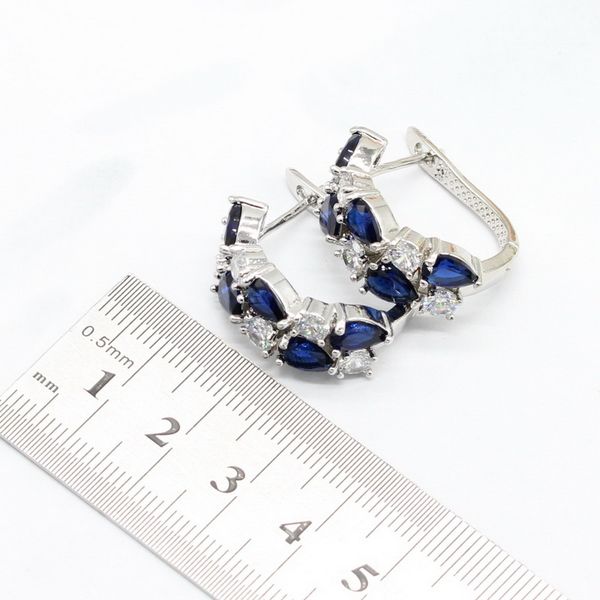 

dark blue sapphire 925 silver jewelry sets for women hoop earrings bracelet rings necklace pendant birthday gift