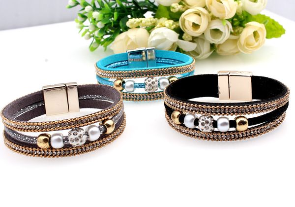 

magnetic bracelet bangle crystal leather bracelets, Golden;silver