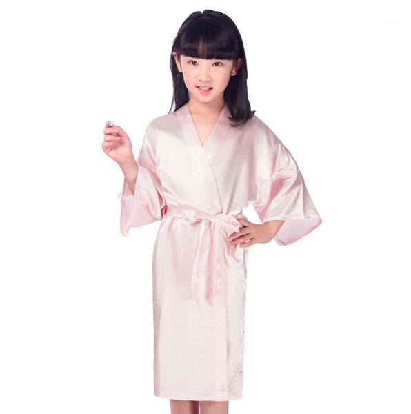 

kids pink faux silk robe children kimono yukata gown bridesmaid flower girl robes dress child nightgown babies home wear ja151, Red