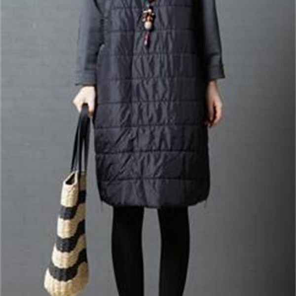 

2021 new autumn dressed as a female korean leg brace quilted dress with long sleeves big size thin cotton warm coat, Black;gray