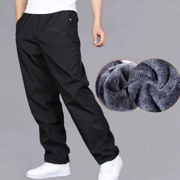 

men's sweatpant trousers autumn winter plus velvet warm pants quick-drying loose straight summer wear-resistant waterproof pant, Black