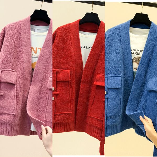 

2020 новый свободный v-образным вырезом поворот верхней весной женщин вязание top свитер джемпер женский свитер с феей толстой шерсти ajlfc, White;black