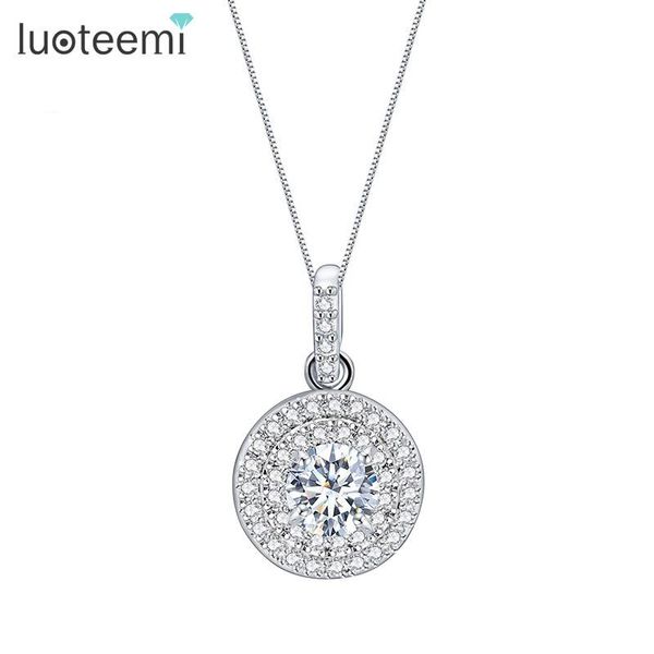 

luoteemi 2020 fashion new cz stone white gold-color floating charm wedding statement round pendant cz necklace for women, Golden;silver