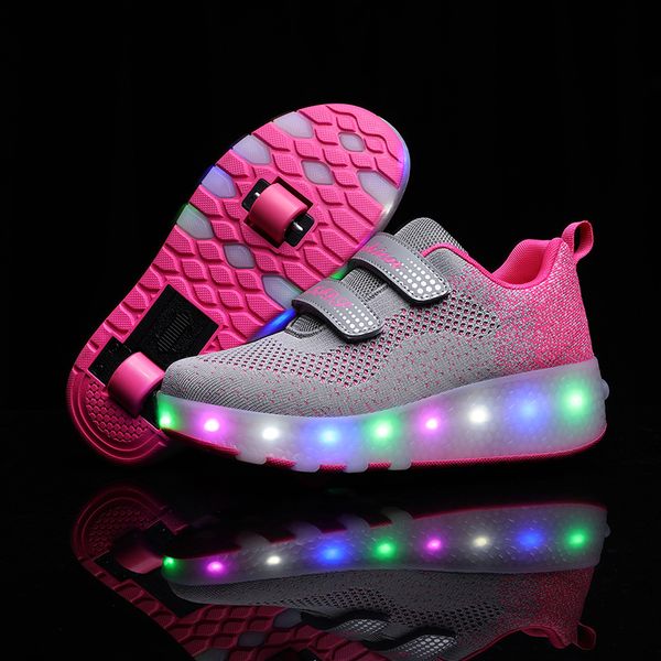 Risrich Crianças Led Roller Sapatos Esportes Brilhando Luminous Luminous Acima Sapatilhas de USB Com Rodas Crianças Rolos Skate Shoes para Meninas LJ200907