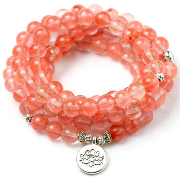 

pink watermelon crystal beads stone beads bracelet for women girls 108 mala balance charm yoga jewelry new design, Black