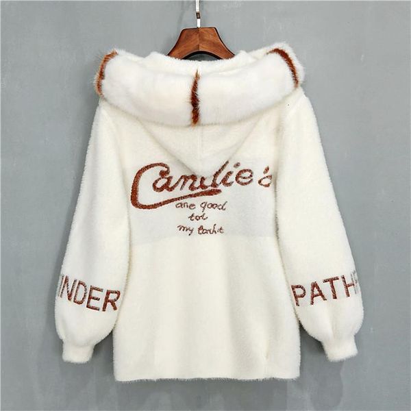 

women's jacket with imitation mink velvet coats loose autumn and winter new water velvet knit cardigan thick, Black