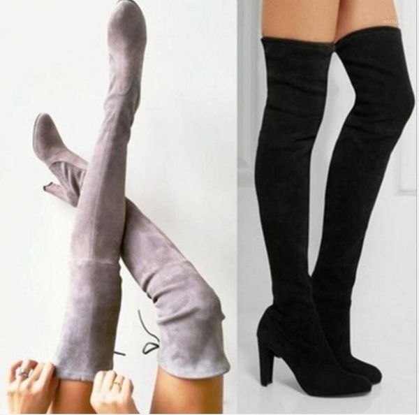 

classic red boots over the knee high suede women snow boots women's fashion winter thigh high shoes woman botas1, Black
