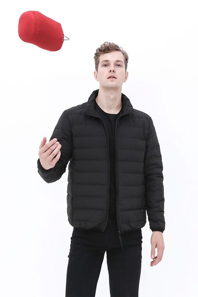 

down jackets men 2020 men's packable lightweight down coats winter water and wind-resistant breathable puffer lightweight coat, Black
