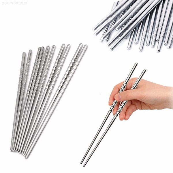 

2pcs/pair chinese chopsticks portable anti-skip thread style food necessary chop sticks stainless steel tableware epacket free