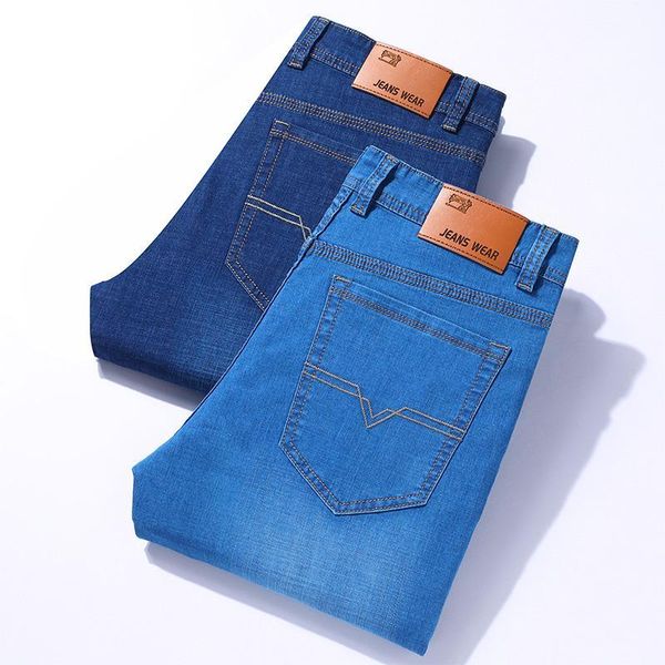 

men's fashion casual light blue jeans 2020 new brand clothing cotton high elastic slim straight jeans size 28-401