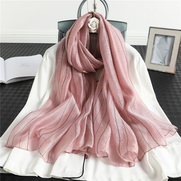 

real silk wool scarf for women hijab design striped summer autumn foulard female pashmina head scarves shawls and wraps wmttdz bdesybag, Blue;gray