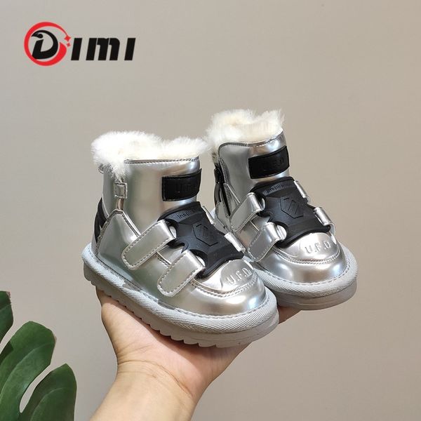 

dimi 2020 winter children shoes mirror microfiber leather kids baby waterproof non-slip warm wool snow boots for boy girl, Black;grey