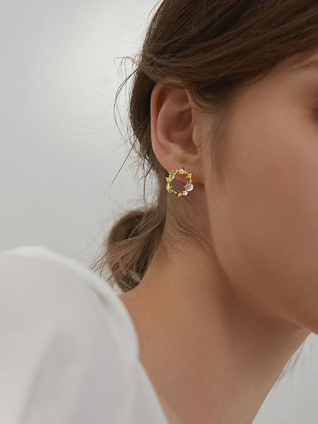 

sterling silver round wreath earrings, Golden;silver