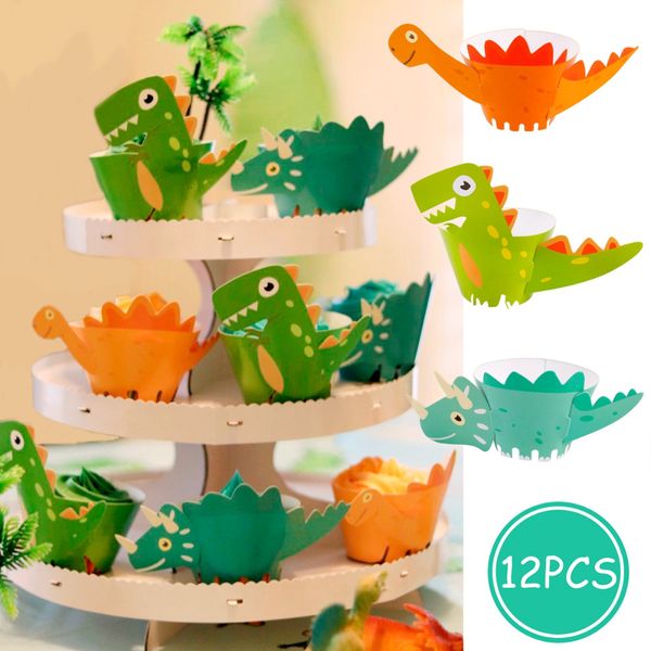 

fengrise dinosaur cupcake wrappers ers jungle birthday party decor kids animal decorating supplies cake er