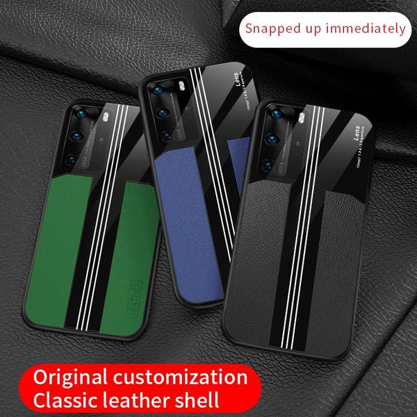 

luxury leather silicone phone case for huawei p40 p30 pro lite mate 30 20 honor x10 8x ultra-thin plexiglass skin cover coque wmtdec