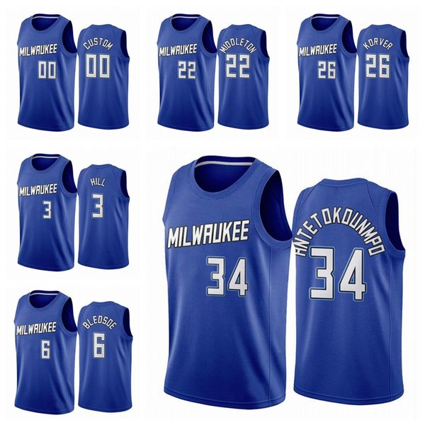 

milwaukee bucks men 34 giannis antetokounmpo khris middleton 2020/21 swingman city basketball jersey blue icon edition, Black;red