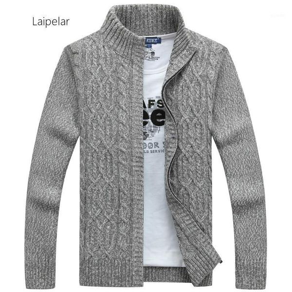 

laipelar mens sweaters for 2020 winter thickening warm cashmere sweater men fashion zipper cardigan men grey black sweater1, White;black