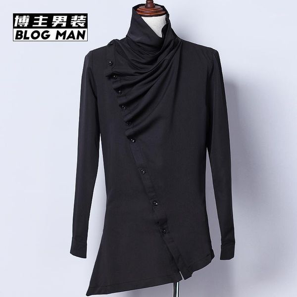 

2021 summer shirt male costume asymmetrical slim long-sleeve shirt1, White;black
